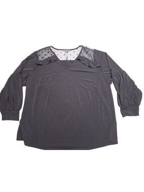 NWOT Adrianna Papell Black Sheer Polka Dot Yoke 3/4 Sleeve Blouse 3X